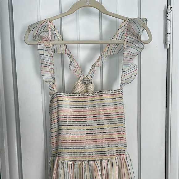Madewell Ruched Tan and Cream Midi Sundress - Picture 3 of 5